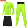 Traje esportivo masculino pronto para envio transfronteiriço, gola redonda, alta elasticidade, justo, com camiseta de manga longa, secagem rápida, adequado para esportes, corrida e treino como camada base.