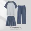 2026 Nuevo Modelo Pijama de Modal para Hombre Conjunto de Tres Piezas Verano Casual Manga Corta Shorts Pantalones Largos Ropa de Casa Se Puede Usar Afuera