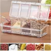 Caja Transparente para Condimentos Frasco para Condimentos con Tapa Hogar Cocina Sal Azúcar Glutamato Monosódico Juego de Cuatro en Uno Mult piezas