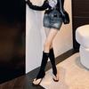 Botas de Punta Abierta con Clip Marrones para Hombrecito Tacón Fino Tacón Alto Clip Pie Cibernético Celebrante Altas Delgadas Botas Sandalias Largas
