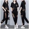 Talla grande Verano Nuevo Estilo Traje de Moda Manga Corta Femenino Hermana Gordita Holgado Adelgazante Casual Deportivo Dos Piezas para Comercio Exterior