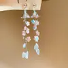 Elegantes y Exagerados Pendientes Largos de Flor Tachonados con Diamantes y Borlas, Modernos Pendientes de Nicho Estilo Ins de Lujo Ligero con Agujas de Plata