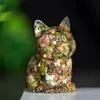 "Enfeites de Gato de Cristal Natural Preenchidos com Resina" Decoração de Mascote para Casa Escultura de Gato Fofo Artesanal de Cristal