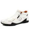 Zapatos casuales de cuero para hombre con cremallera lateral, diseño de media caña, estilo deportivo, hechos de cuero de microfibra, ligeros, duraderos y fáciles de poner