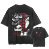 Camiseta Lavada Estilo Callejero Harajuku Estampado de Dibujos Animados Anime Naruto Camiseta de Algodón de Verano para Hombre Manga Corta Retro