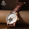 Relógio Mecânico Automático Completo Augusten 62001C Masculino para Negócios Pulseira de Couro Bovino de Primeira Camada Relógio Mecânico Vazado