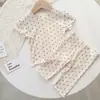 Ropa de casa de estilo coreano para primavera, otoño y verano para bebé con lunares, pijama de bebé, conjunto de dos piezas de manga larga para niña, estilo verano