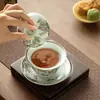 Gaiwan de tres tesoros vidriado estilo antiguo "Paisaje de tinta", cuenco de té cerámico anti-quemaduras estilo chino para el hogar, juego de té kung fu de alta gama, cuenco para preparar té