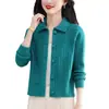 Cárdigan de Punto con Solapa Rojo Rosa de Primavera y Otoño para Mujer, Suéter Retro Delgado Corto de Manga Larga, Más Fácil de Combinar, Chaqueta Pequeña