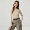 Suéter de Cashmere 100% Feminino Novo para Outono e Inverno Cor Sólida Canelado Slim Fit Tricô Manga Longa Camada Base de Cashmere