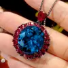 Otoño e Invierno Nuevo Joyería Huabi Base de Cobre Chapado en Oro Espinela Azul Imitación Lujo Acabado Fino Juego Piedra Principal 18*20