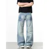 Calça jeans masculina de corte reto lavada marca moderna vibe high street americana calça cleanfit solta emagrecedora calça comprida masculina