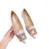 Aumento de 5 cm Hebilla Cuadrada de Diamante Copo de Nieve Elegante Punta Puntiaguda Satén Boca Baja Francesa Zapatos Planos Zapatos de Boda Zapatos Elegantes para el Trabajo