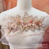 Aplique de Renda Bordado com Miçangas, Flores Bordadas, Acessórios de Miçangas Costurados à Mão, Materiais para Acessórios de Cabelo, Bordado em Renda DIY