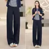 Pantalones de traje grises de pierna recta para mujer, nueva colección primavera/otoño 2026, de cintura alta, fluidos, casuales y de pierna ancha que estilizan para el trabajo