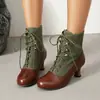 Botas de Mujer de Tacón Alto Modelo de Exportación Wish Otoño e Invierno Nuevas Talla 30-48 Cierre Frontal con Cordones Corte Bajo