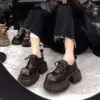 Sapatos Femininos Antiderrapantes Modernos de Solado Grosso 2025 Outono e Inverno Novos Sapatos de Couro com Cadarço Estilo Jk Britânico Mocassins Emagrecedores