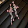 Pendientes de borlas de circonita con aguja de plata transfronteriza europea y americana, ligeros, de lujo, de alta gama, con atmósfera, de moda, de nicho, al por mayor para mujeres