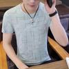 Camiseta de Manga Corta de Seda Helada para Hombre 2026 Verano Nueva Marca de Moda Cuello Redondo Manga Media Moda Casual Ajuste Delgado Top