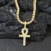 Colar com pingente de cruz cravejado de diamantes da moda, chaveiros, pingente de corrente cubana com diamantes, corrente de pescoço hip-hop