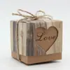 Caixa de doces de papel kraft vintage DIY caixa de doces vazada em formato de coração caixa criativa para doces lanches saquinhos de chá enviar corda