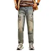 703 Jeans de Mezclilla para Hombre, Resistentes, Lavados, Desgastados, Modernos, Parcheados, Bordados, Estampados, Holgados, Cónicos, Pierna Recta