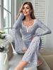 Pijamas de Venta Caliente Transfronterizos Europeos y Americanos para Mujer Sexy con Estampado de Corte Slim de Manga Larga con Botones Top de Moda Pantalón Traje