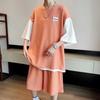 Conjunto de Camisetas de Manga Curta para Homens, Marca da Moda Falso Duas Peças Estilo Esportivo Jovem, Roupa Masculina Descolada, um Conjunto com Camiseta Combinando, Moderno e Casual