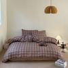 Set de Cuatro Piezas de Hilo Arrugado de Doble Capa de Algodón Suave y Ceroso Ropa de Cama para Todas las Estaciones Ropa de Cama Pura de Algodón Amigable con la Piel Funda de Edredón Sábanas