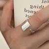Anillo Japonés y Coreano de Plata S925 con Corte Geométrico Cuadrado para Mujer, Moda Retro, Anillo Dividido Irregular, Anillo de Dedo Hip-Hop
