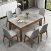 Mesa de comedor y silla italianas con placa de roca, moderna mesa de comedor para el hogar, de madera maciza, para apartamentos pequeños, ligera, de lujo, rectangular, estilo occidental.