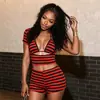 Conjunto sexy de tres piezas para mujer, estilo nuevo más vendido en Europa y América, top tipo camisola, shorts, estampado de rayas