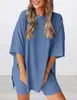 Verano 2025 Nuevo Estilo de Bolsillo Transfronterizo Europeo y Americano Moda de Comercio Exterior Casual Traje Color Sólido Holgado Pijama Ropa de Mujer