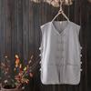 Verão Masculino fino de algodão e linho chinês estilo Tang terno com fivela retro Hanfu Old Head Shirt Colete estilo chinês para homens