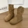 Botines apilados retro para mujer, 2026 nuevas botas versátiles de punta redonda y ajustadas para primavera y otoño, botas de moda versátiles de suela plana