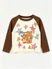 Camiseta Infantil de Manga Longa Camada Base Única Top 100% Algodão Roupa Externa para Meninas Estilosa Versão Coreana Estampada Coelho de Desenho Animado Letras