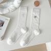 Calcetines con moño bordado verano delgados rayas verticales color sólido calcetines de tubo absorbentes de sudor transpirables malla calcetines apilados