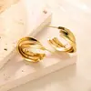 Pendientes Geométricos de Tres Líneas de Acero de Titanio Modernos y Únicos para Mujer, Pendientes Multilínea de Diseño de Nicho, Estilo de Lujo Ligero al por Mayor