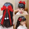 Grampo de Cabelo Laço Acessório de Cabelo para Meninas, Presilha de Cabelo Vermelha para Trás da Cabeça, Grampo de Cabelo de Ano Novo para Meninas, Ornamento de Cabelo de Fita Infantil