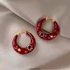 Pendientes Retro de Esmalte Rojo Estilo Hong Kong para Mujer, Pendientes Elegantes de Lujo Ligero Otoño e Invierno, Pendientes de Diseño Nicho para Año Nuevo