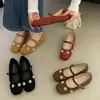 Sapatos Mary Jane Vintage 2026 Primavera Estilo Francês Temperamento Suave Florais Strass Camurça Bico Redondo Salto Escondido Sapatos de Festa