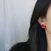 Pendientes de botón cuadrados geométricos de plata esterlina s925 para mujer, aretes irregulares de epoxi rojo, personalidad, aretes festivos de Año Nuevo a la moda.