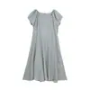 Vestido largo elegante estilo francés ALINDM talla grande para efecto adelgazante 100 kg vestido de cuello cuadrado con mangas abullonadas para mujer