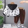 Suéter informal con capucha y estampado de cabeza pequeña de algodón para niños, pantalones estampados de moda, fuente de dos piezas al por mayor