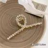 Nova Presilha de Cabelo com Pérolas e Strass para Mulheres Head Grande Presilha de Garra Presilha de Garra de Cabelo Presilha Superior Presilha de Tubarão Headwear de Liga