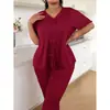 Nuevo Conjunto de Dos Piezas de Verano para Mujer Tallas Grandes Estilo Europeo y Americano con Lazo, Volantes, Manga Corta y Pantalón Largo con Solapa