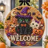 Cartel de Bienvenida de Halloween Transfronterizo Cartel de Bienvenida para Puerta Estilo Halloween Gato Fantasma Acrílico