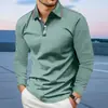 Camisa Polo Masculina 2025 Primavera e Outono Manga Longa Nova Estampada em 3D Cor Sólida Confortável Respirável Polo para Uso Externo