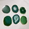Rodajas de Ágata Natural, Rodajas Decorativas de Paisaje con Borde Dorado Verde, Posavasos de Café, Paleta, Almohadillas para Manicura, Rodajas de Piedra Cruda