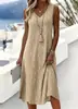 Vestido Impreso Estilo Resort Europeo y Americano de Amazon, Vestido sin Mangas con Escote en V Estampado Holgado de Longitud Media, Ropa Femenina Transfronteriza